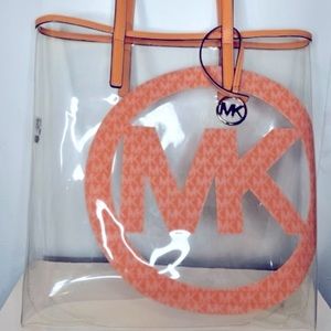 Clear Coral Michael Kors Tote Bag With Gold MK